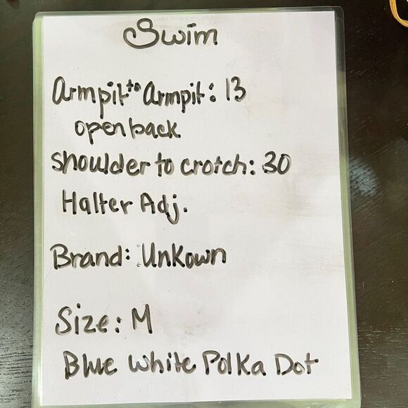 One Piece Halter Top Swimsuit Retro Pinup Style Blue and White Polka Dot Size Me - Picture 6 of 14